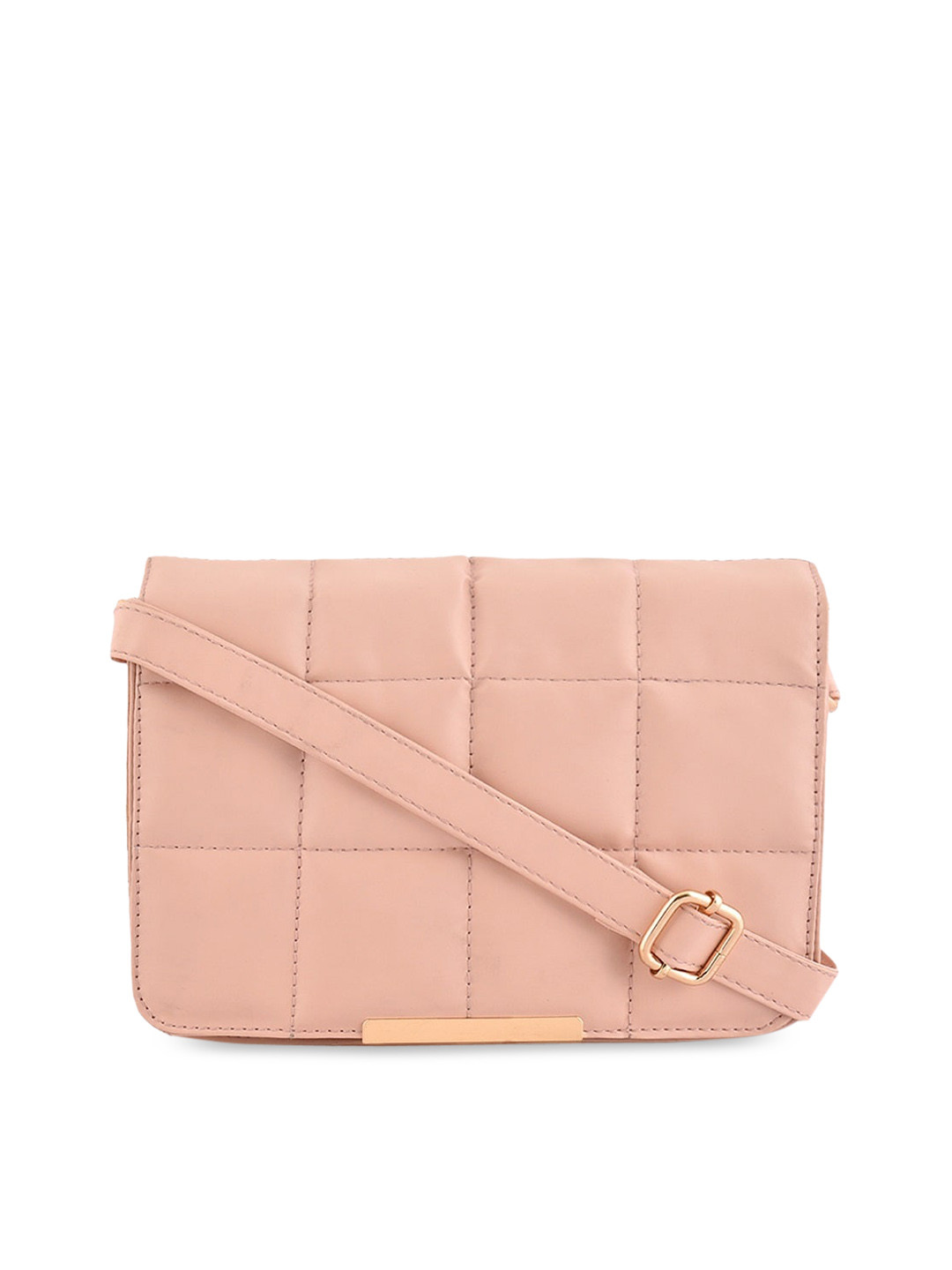 Lychee bags Pink Textured PU Structured Sling Bag with Quilted