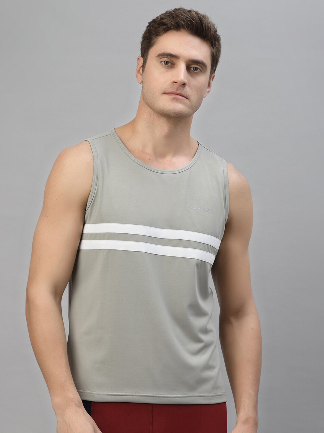 JUMP USA Men Grey Striped Yoga T-shirt