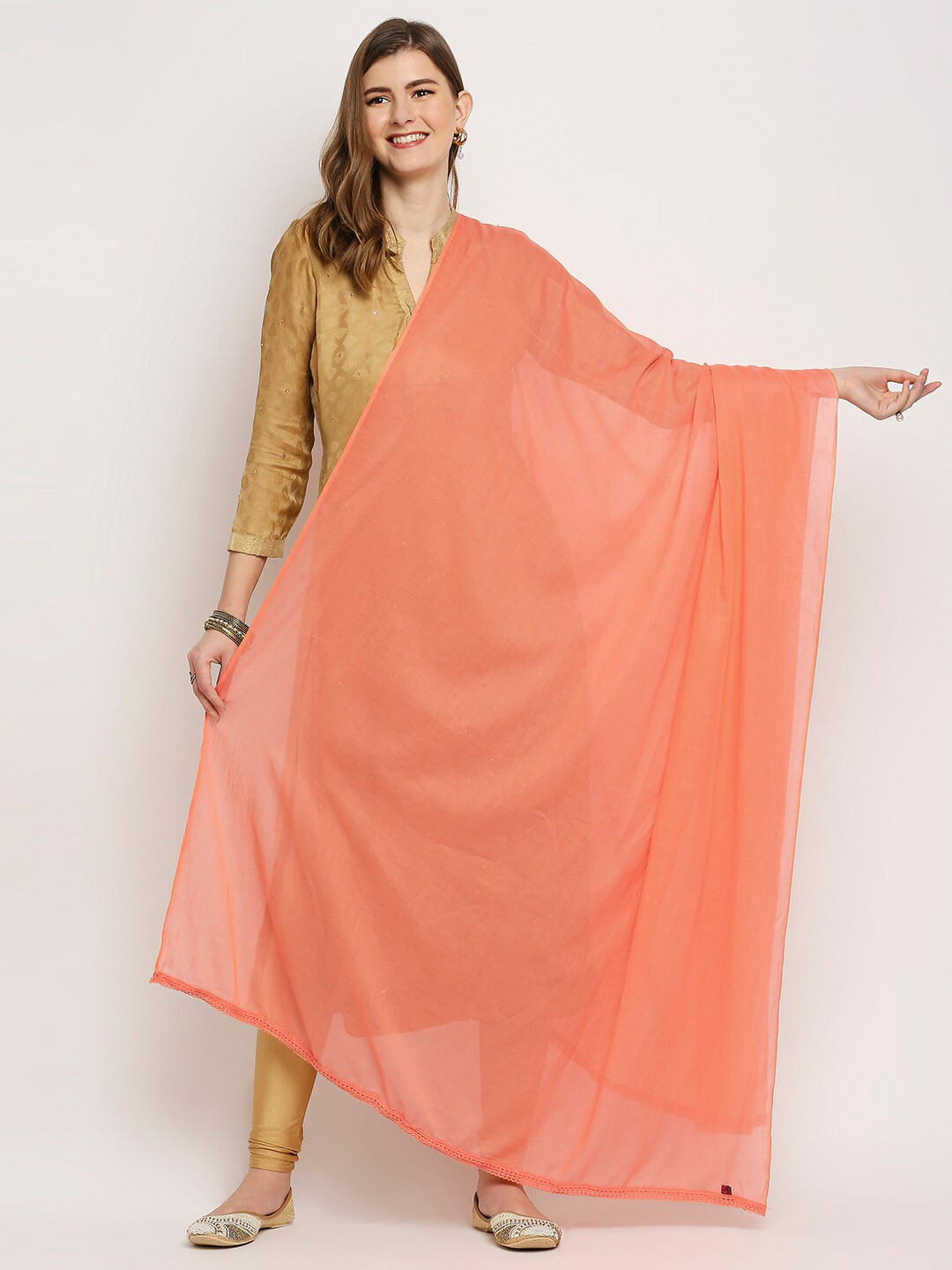 Dupatta Bazaar Peach-Coloured Pure Cotton Dupatta