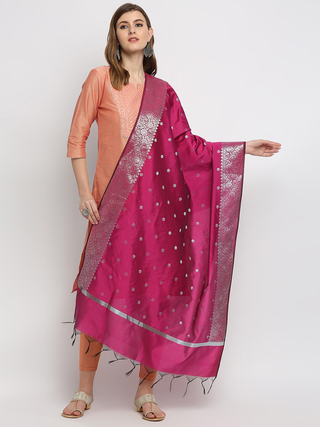 Dupatta Bazaar Women Wine Red Woven Design Dupatta