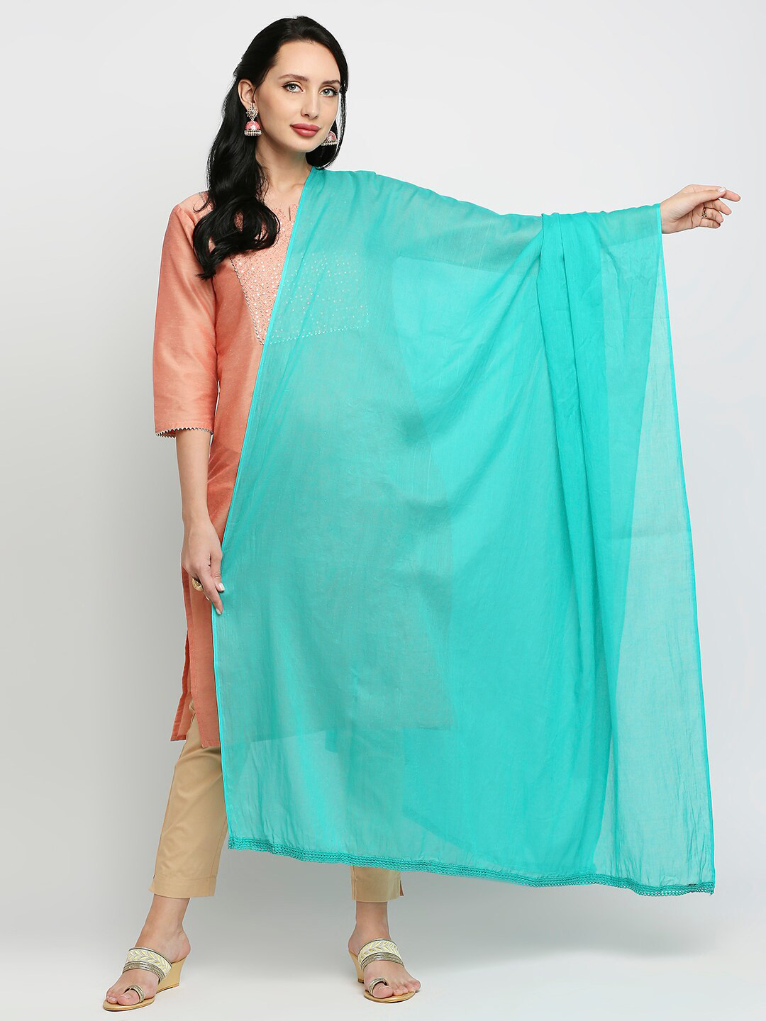 Dupatta Bazaar Sea Green Pure Cotton Dupatta