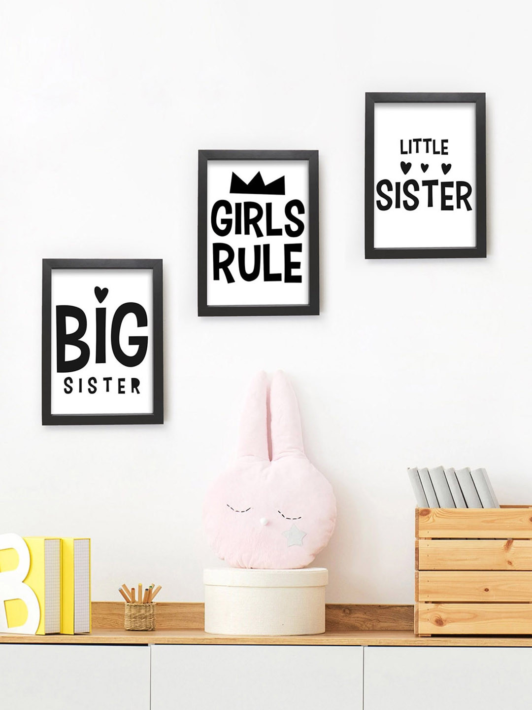 TIED RIBBONS Set Of 3 White & Black Quotes Printed Poster Framed Paintings Wall Art