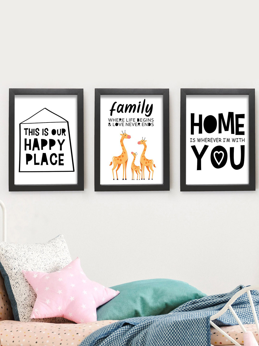 TIED RIBBONS Set Of 3 White & Black Quotes Printed Poster Framed Paintings Wall Art