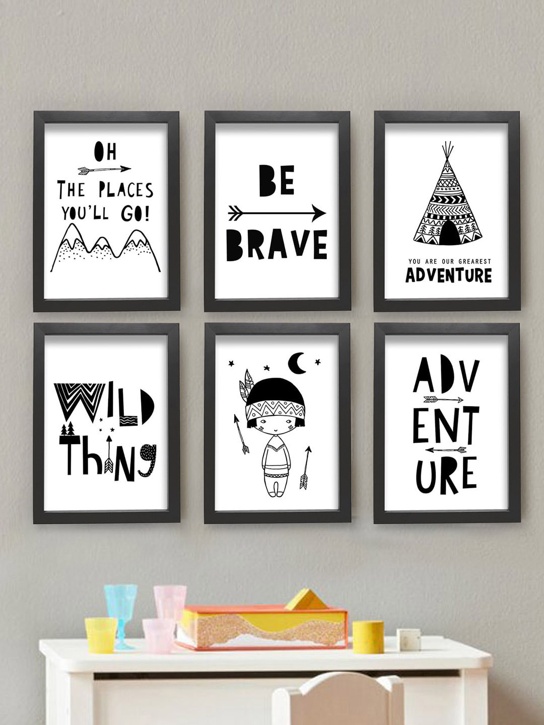 TIED RIBBONS MDF 6 Pcs Wall Living Room Rectangle Paintings Wall Art -13.58 x 10.20In