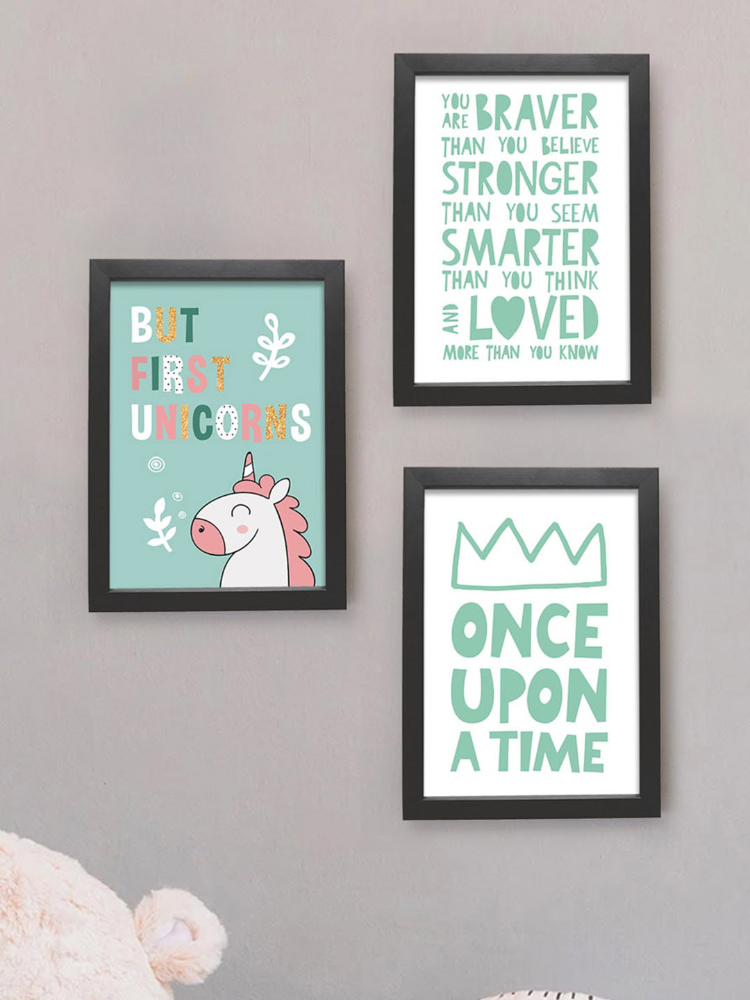 TIED RIBBONS Set Of 3 Unicorn Framed Wall Art Paintings