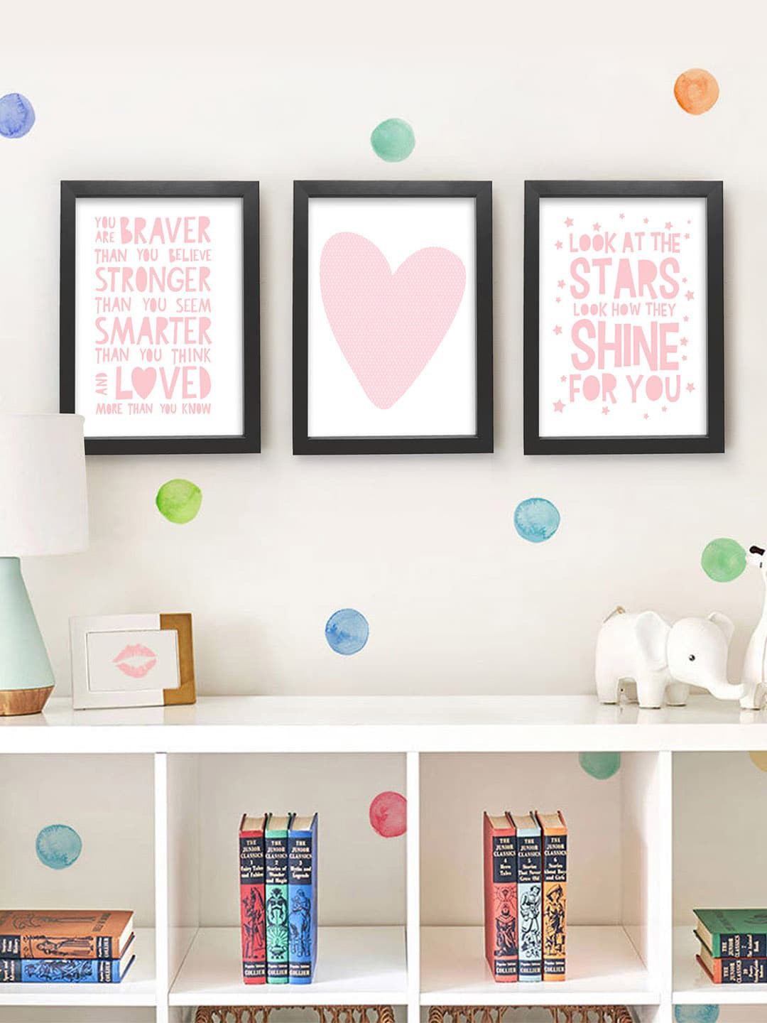 TIED RIBBONS Set Of 3 Pink & White Printed Framed Wall Art