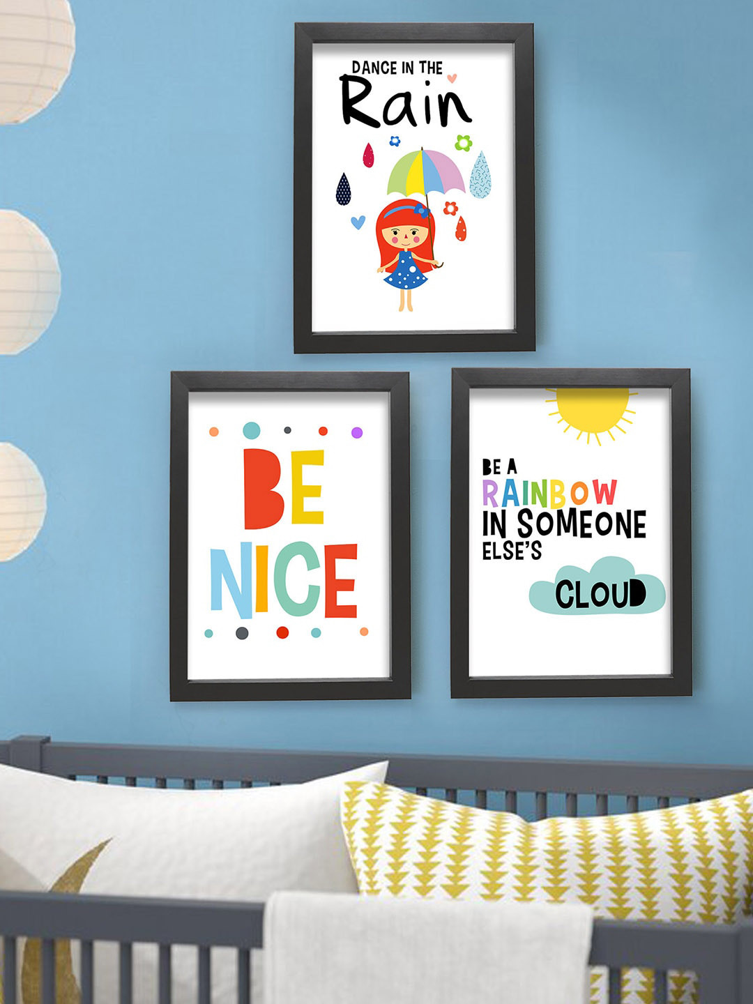 TIED RIBBONS Set Of 3 Multicolor Quotes Printed Wall Art Frames