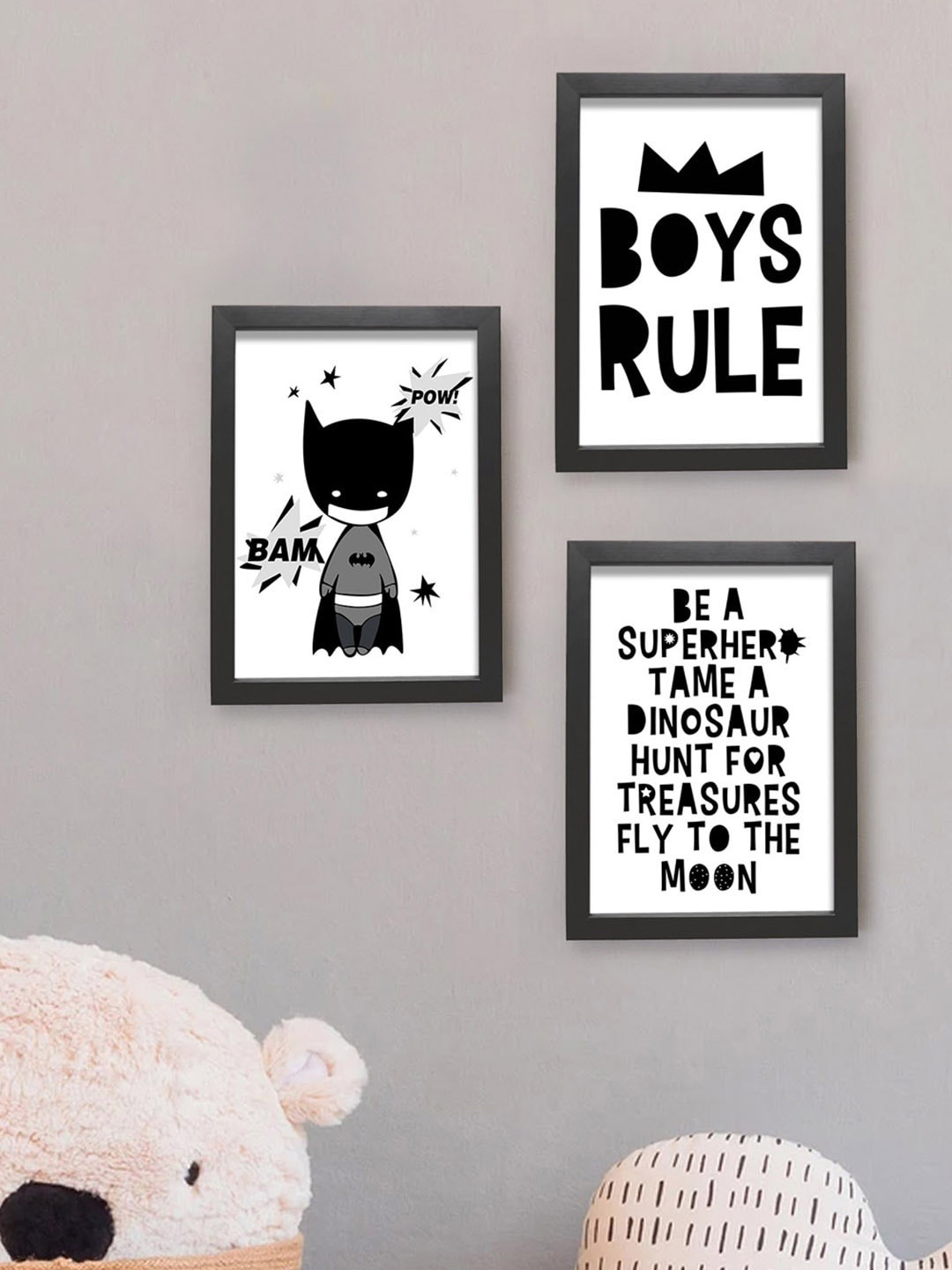 TIED RIBBONS Set Of 3 White & Black Quotes Printed Poster Framed Paintings Wall Art