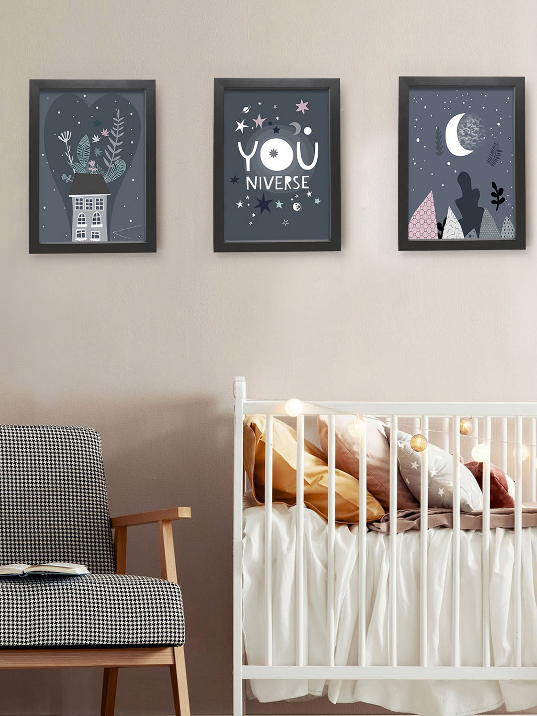 TIED RIBBONS Multi-Coloured Set Of 3 Printed Framed Wall Art