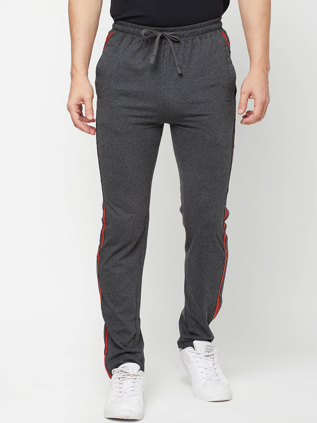 SPORTO Men Grey & Red Solid Cotton Joggers