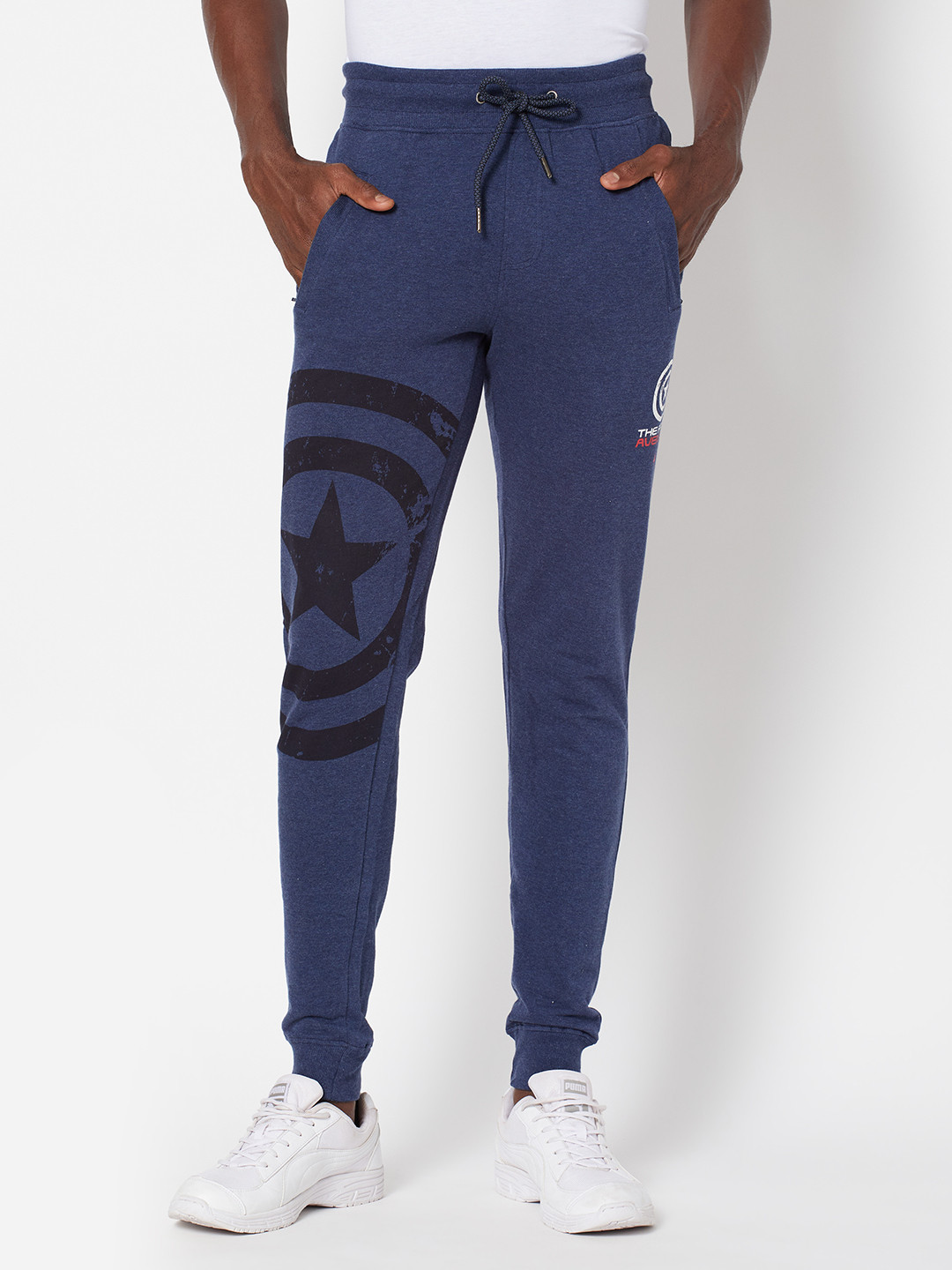 Sporto Men Blue Captain America Logo Printed Track Pants