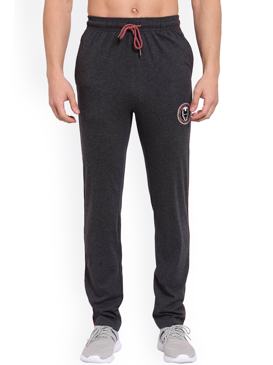SPORTO Men Grey Melange Solid Iron Man Logo Track Pants