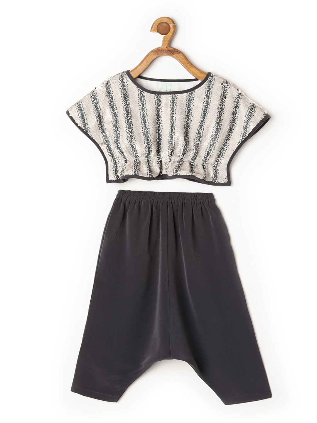 TIC TAC TOE Girls Grey & Black Embellished Sequinned Top with Trousers