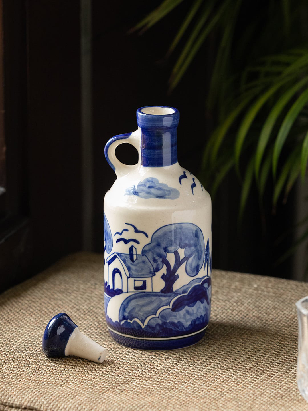 ExclusiveLane Vibing Village Hand-Painted Ceramic Oil Bottle 960 ml