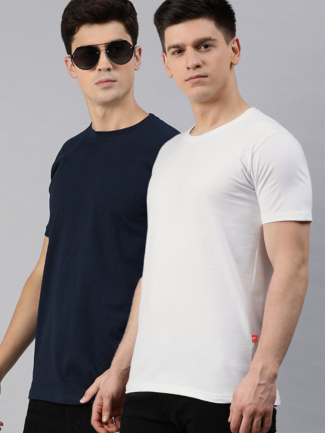 UNSULLY Men Navy Blue & White Pack of 2 Training or Gym Cotton T-shirt