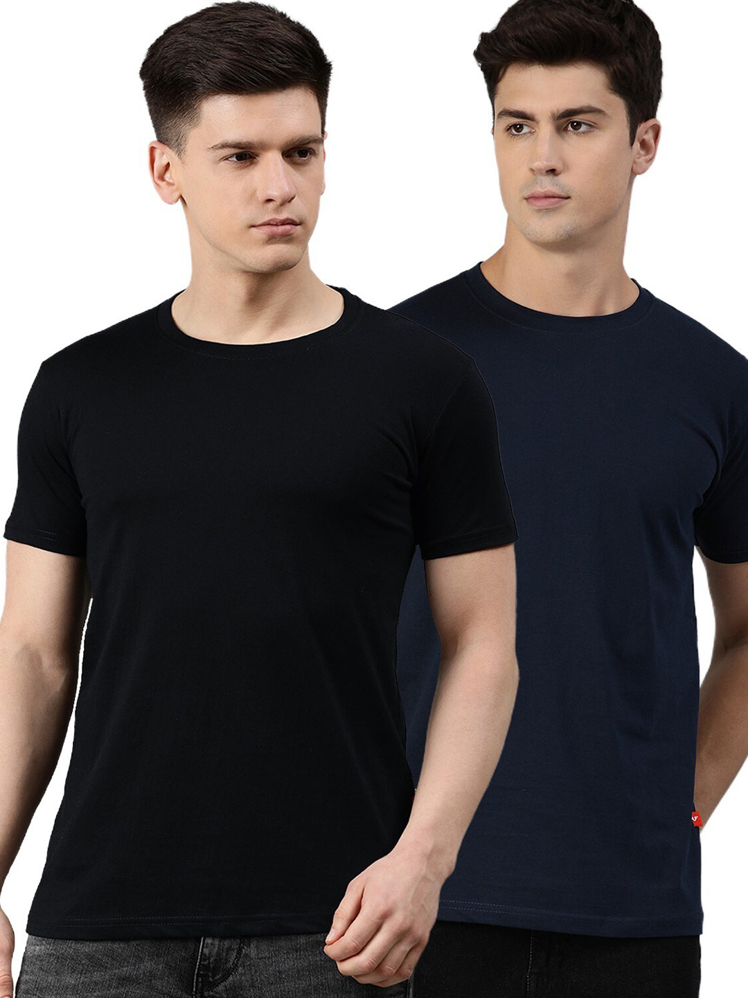 UNSULLY Men Pack Of 2 Black & Navy Blue T-shirt