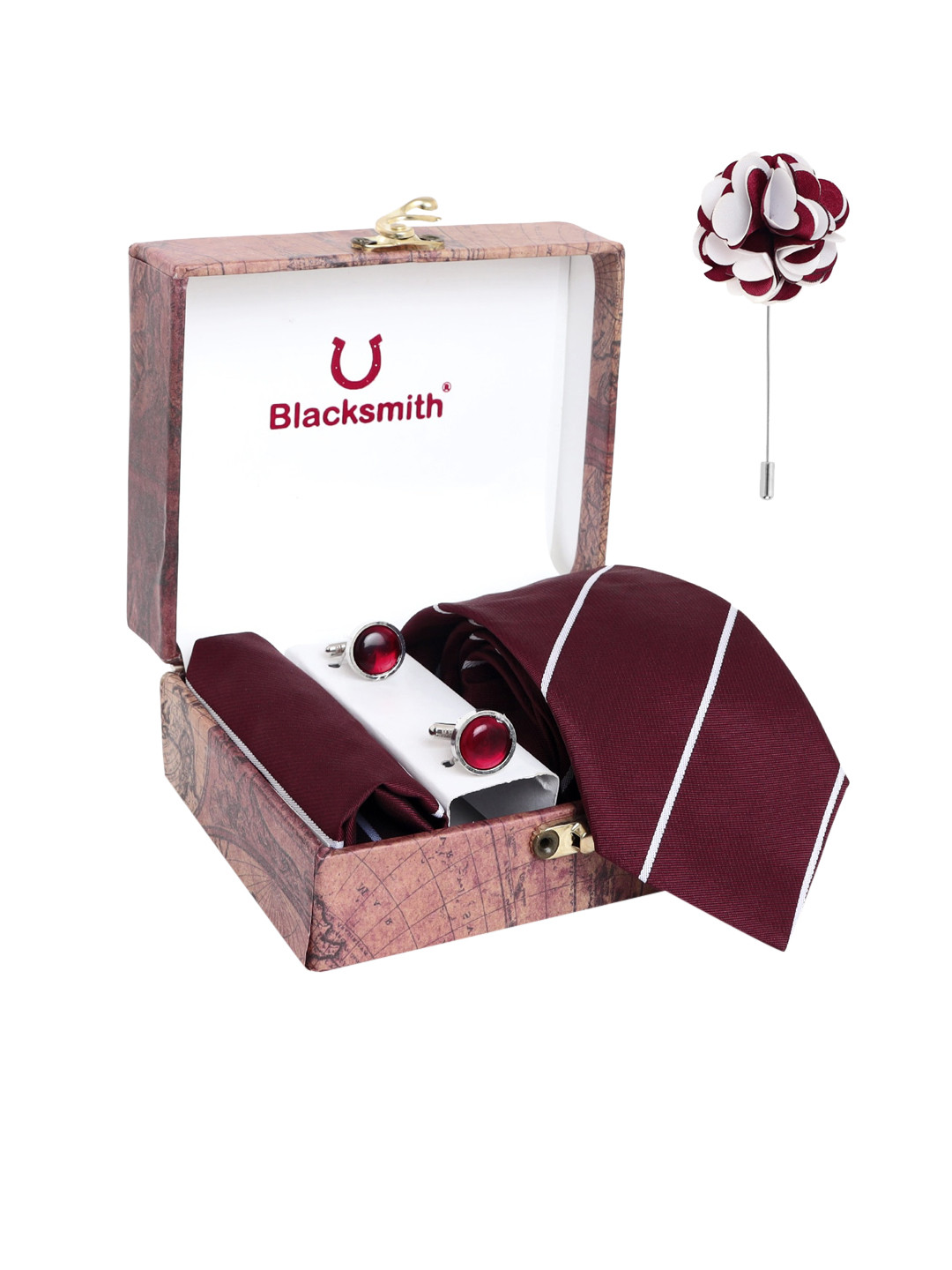 Blacksmith Men Maroon & White Striped Accessory Gift Set