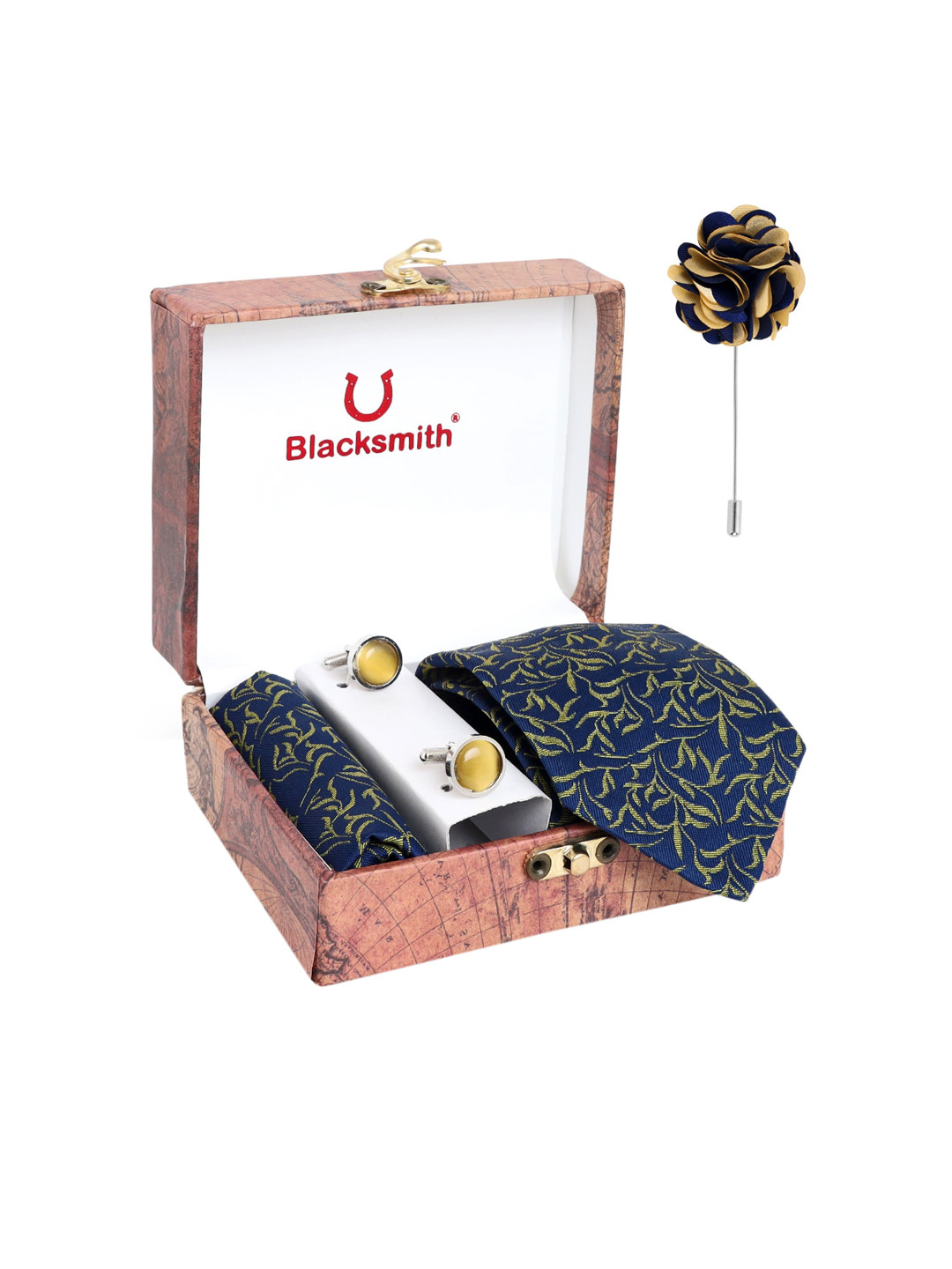 Blacksmith Men Blue & Yellow Printed Accessory Gift Set