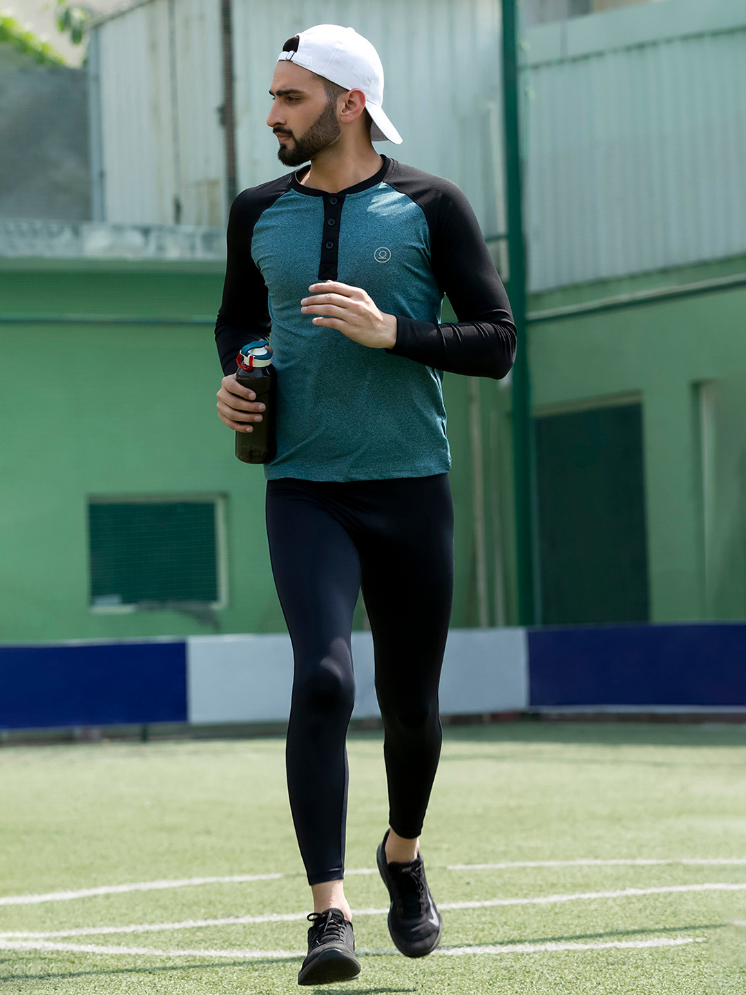 Chkokko Men Green Henley Neck Gym Regular Fit Sports T-Shirt