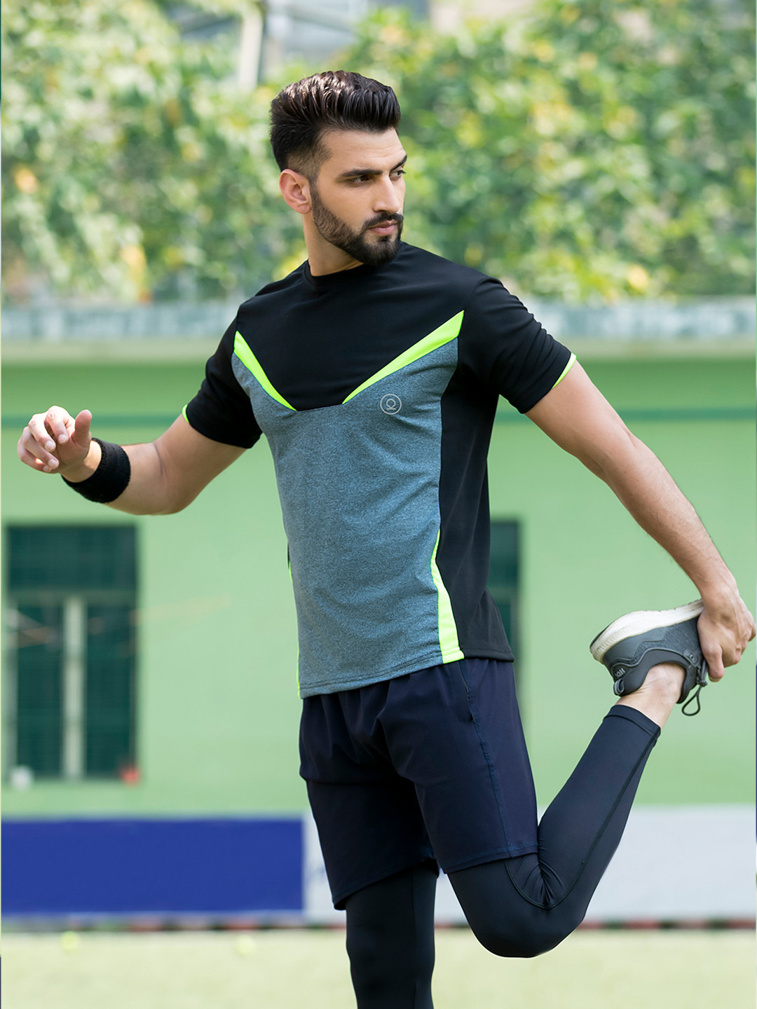 CHKOKKO Men Black Colorblocked Gym Regular Fit Sports T-Shirt