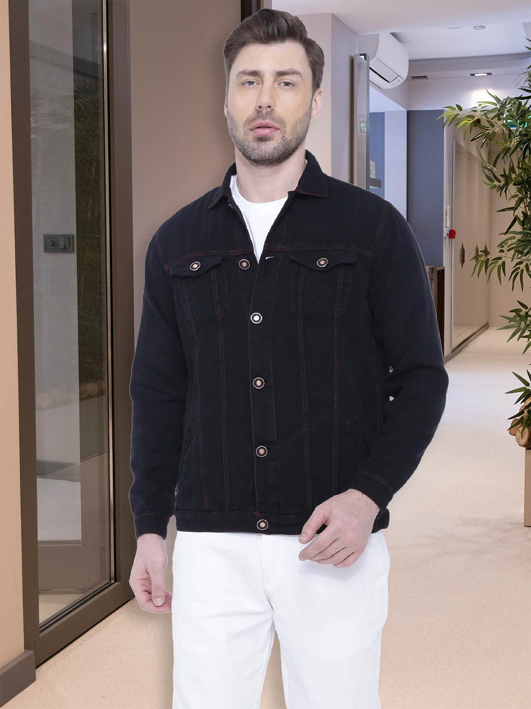 Kuons Avenue Men Black Cotton Denim Jacket