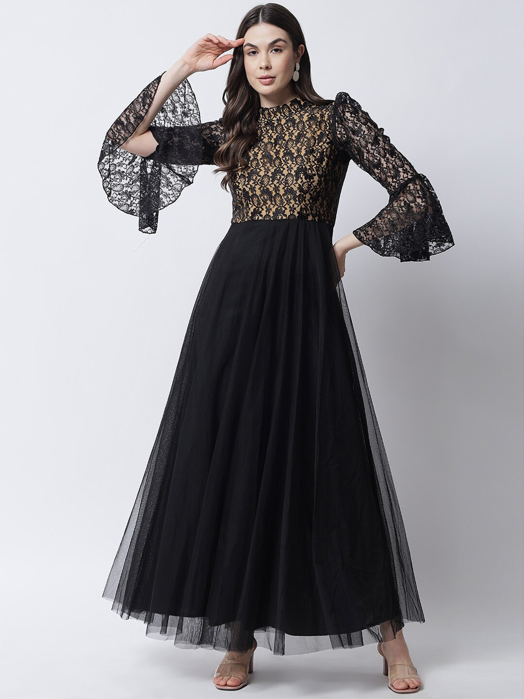 MARC LOUIS Black Net Maxi Dress