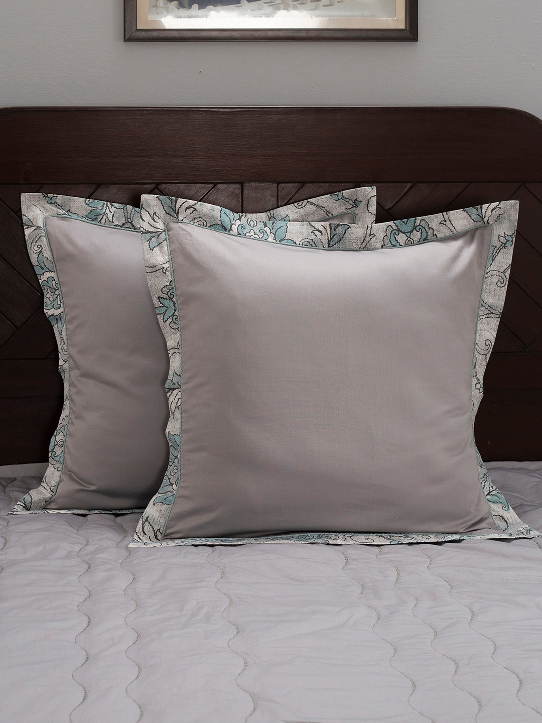 MASPAR Set Of 2 Grey Solid 400 TC Cotton Square Pillow Case