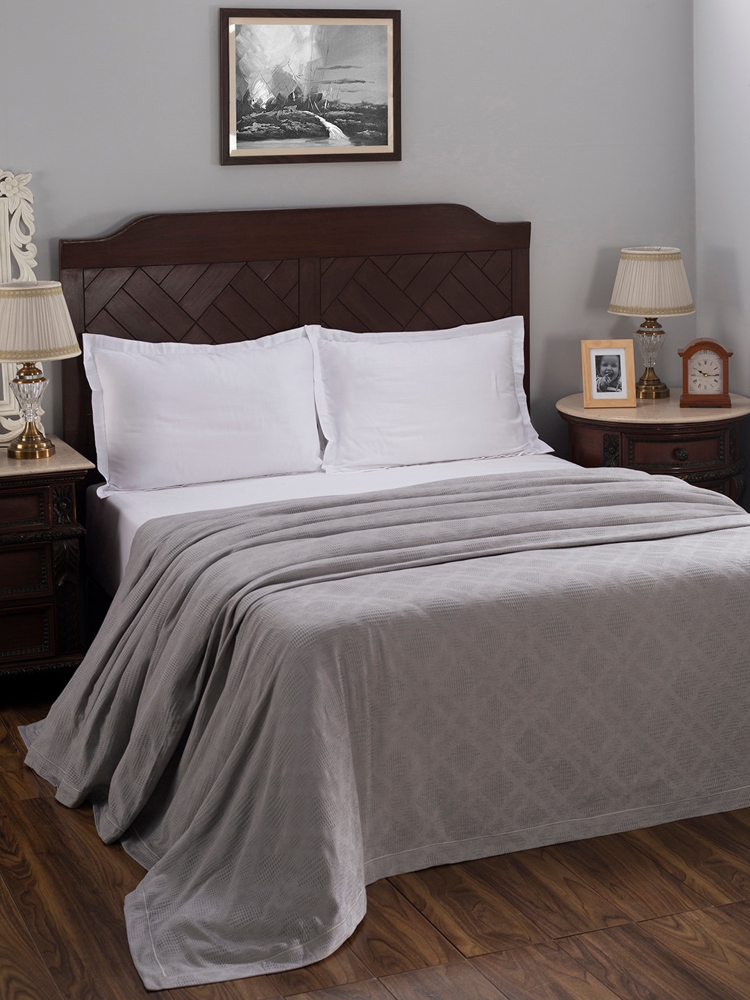MASPAR Grey Solid Double Queen Bed Cover