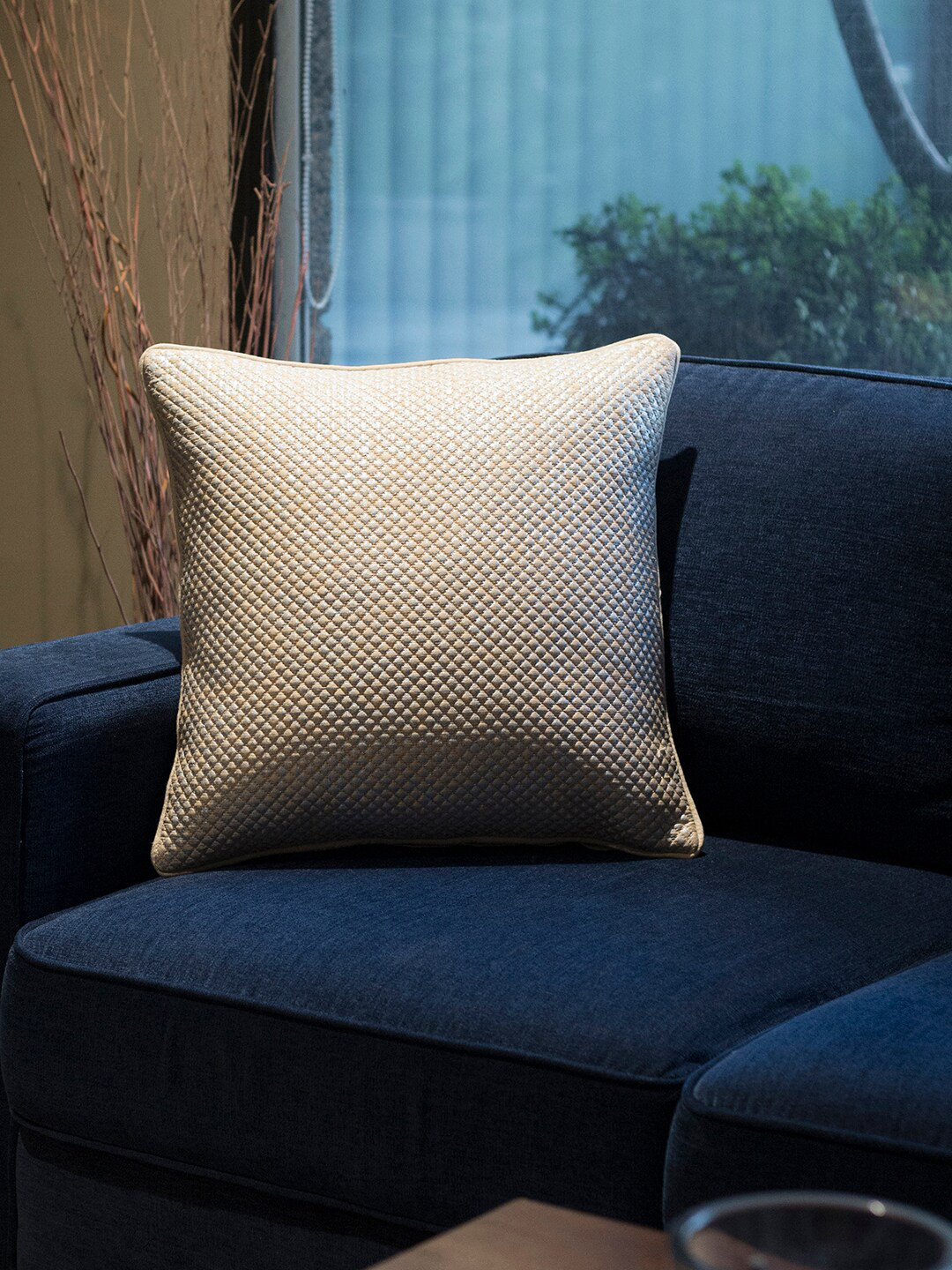 MASPAR Peach Self Design Cotton Breathable Square Cushion Cover - 17.7 x 17.7 Inches