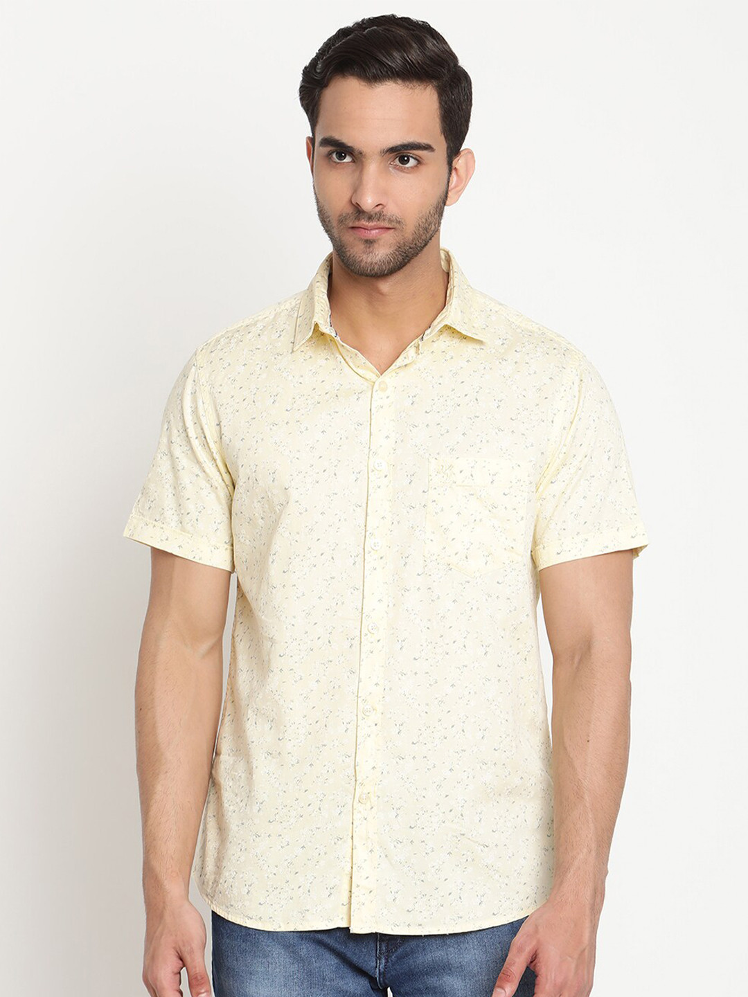 Cantabil Men Peach-Coloured Original Printed Cotton Casual Shirt