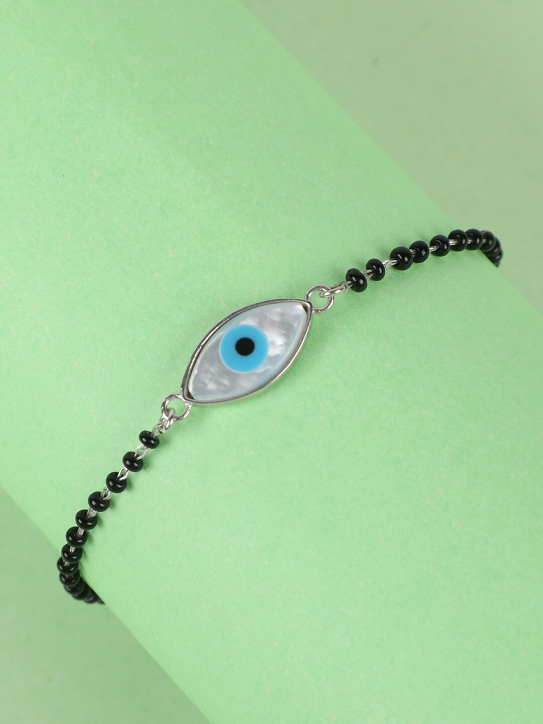 Clara Women Sterling Silver Rhodium Plated Evil Eye Beaded Bracelet