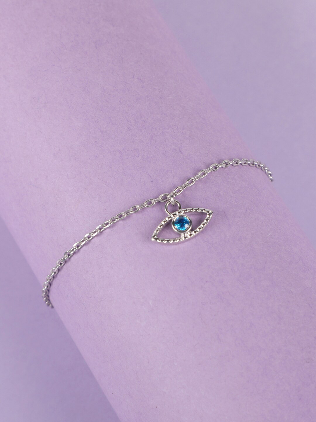 Clara Women Sterling Silver Rhodium Plated CZ Studded Evil Eye Bracelet