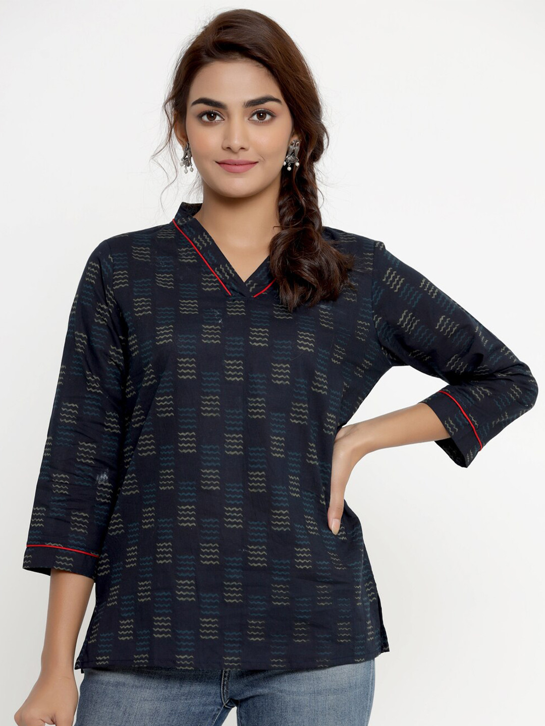 MIRAVAN Blue Print Indigo Top