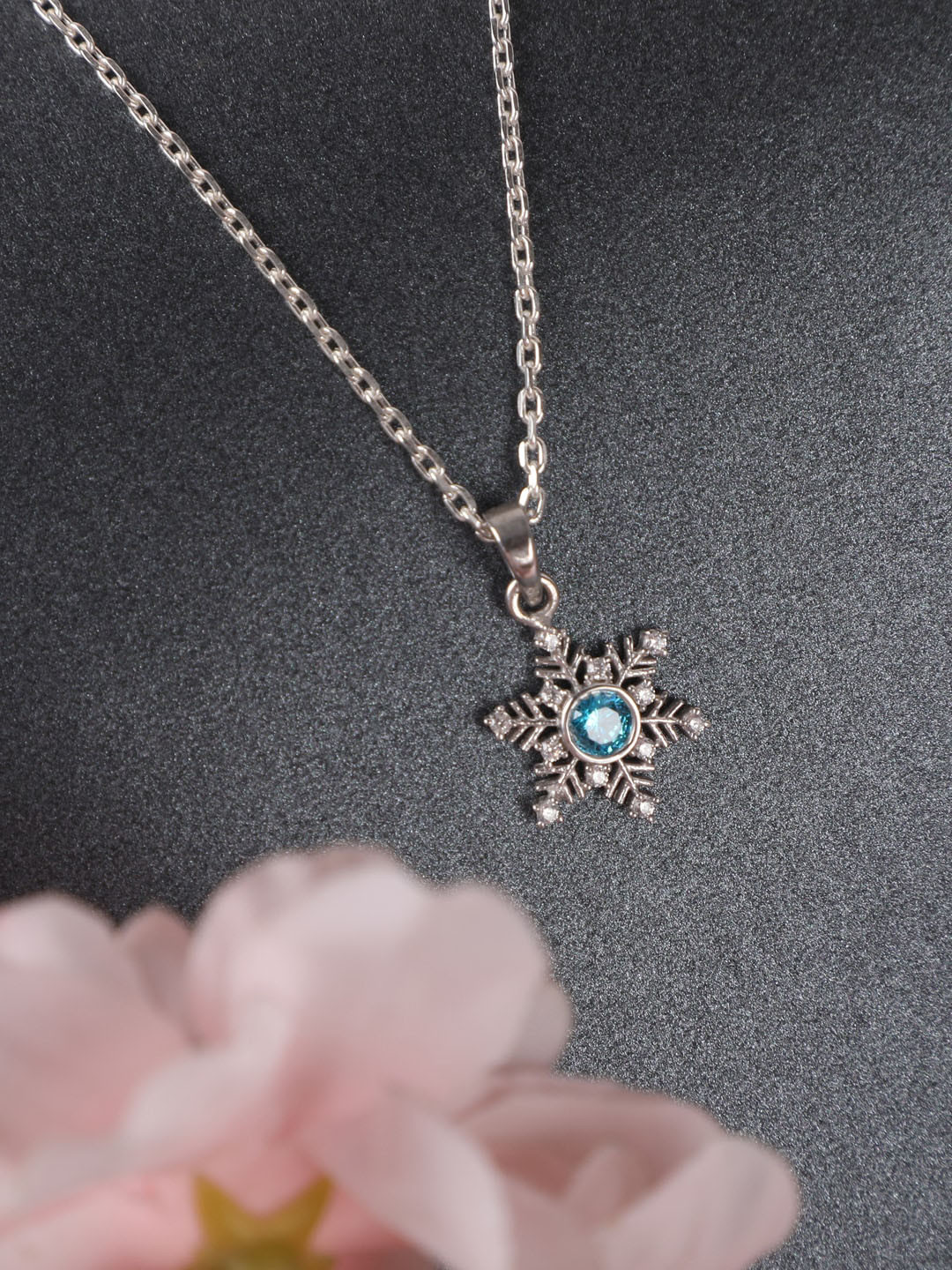 Clara Woman 925 Sterling Silver Rhodium-Plated Blue & White CZ Studded Pendant With Chain
