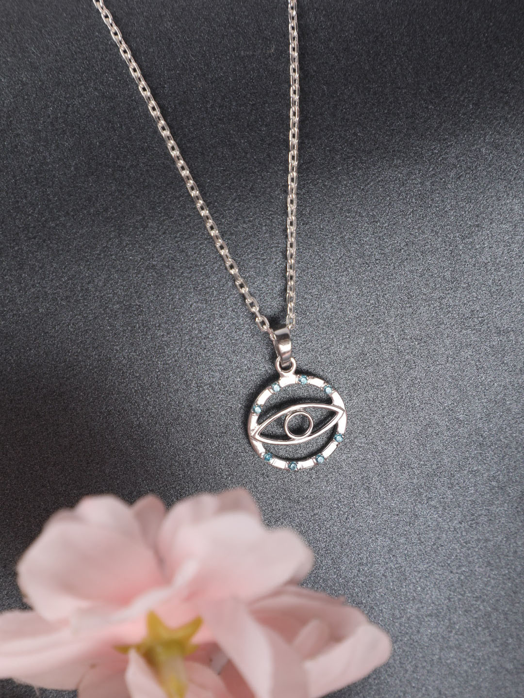 CLARA 925 Sterling Silver Rhodium-Plated Evil Eye Chain Pendant