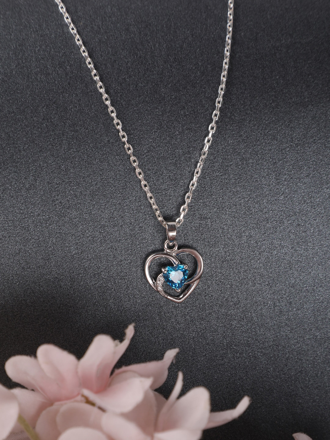 Clara Rhodium-Plated 925 Silver Sterling Heart Pendant Chain