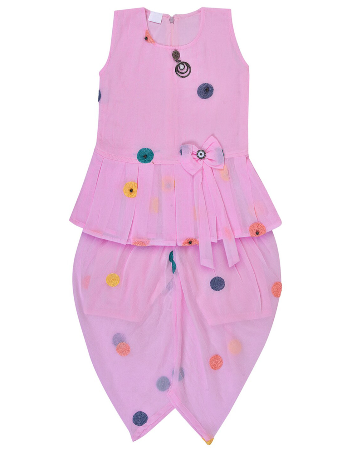 Wish Karo Girls Pink Printed Top with Dhoti Pants