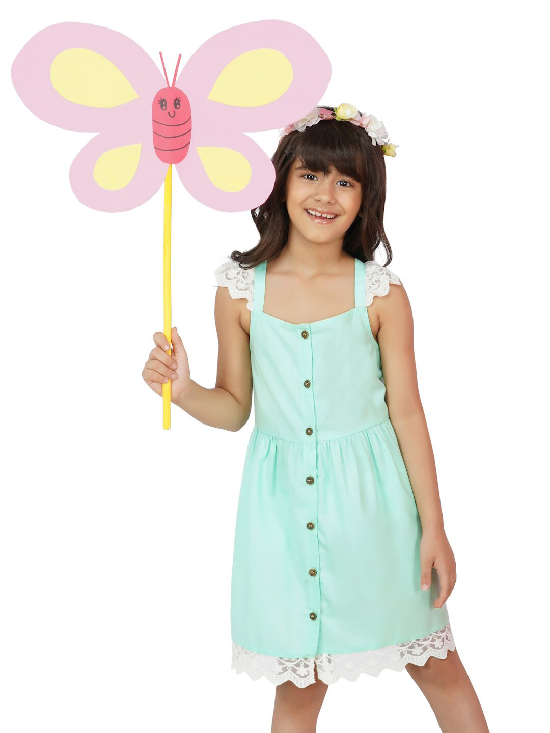 Dress My Angel Girls Green Cotton A-Line Dresses