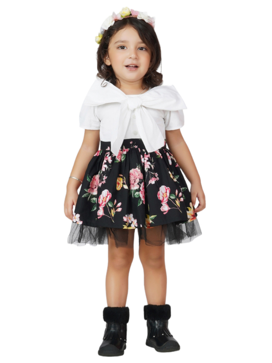 Dress My Angel Girls Black Floral Dresses