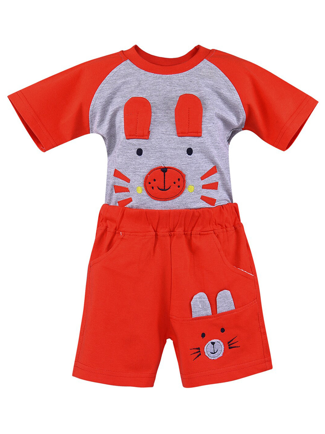 Wish Karo Boys Red & Grey Printed T-shirt with Shorts