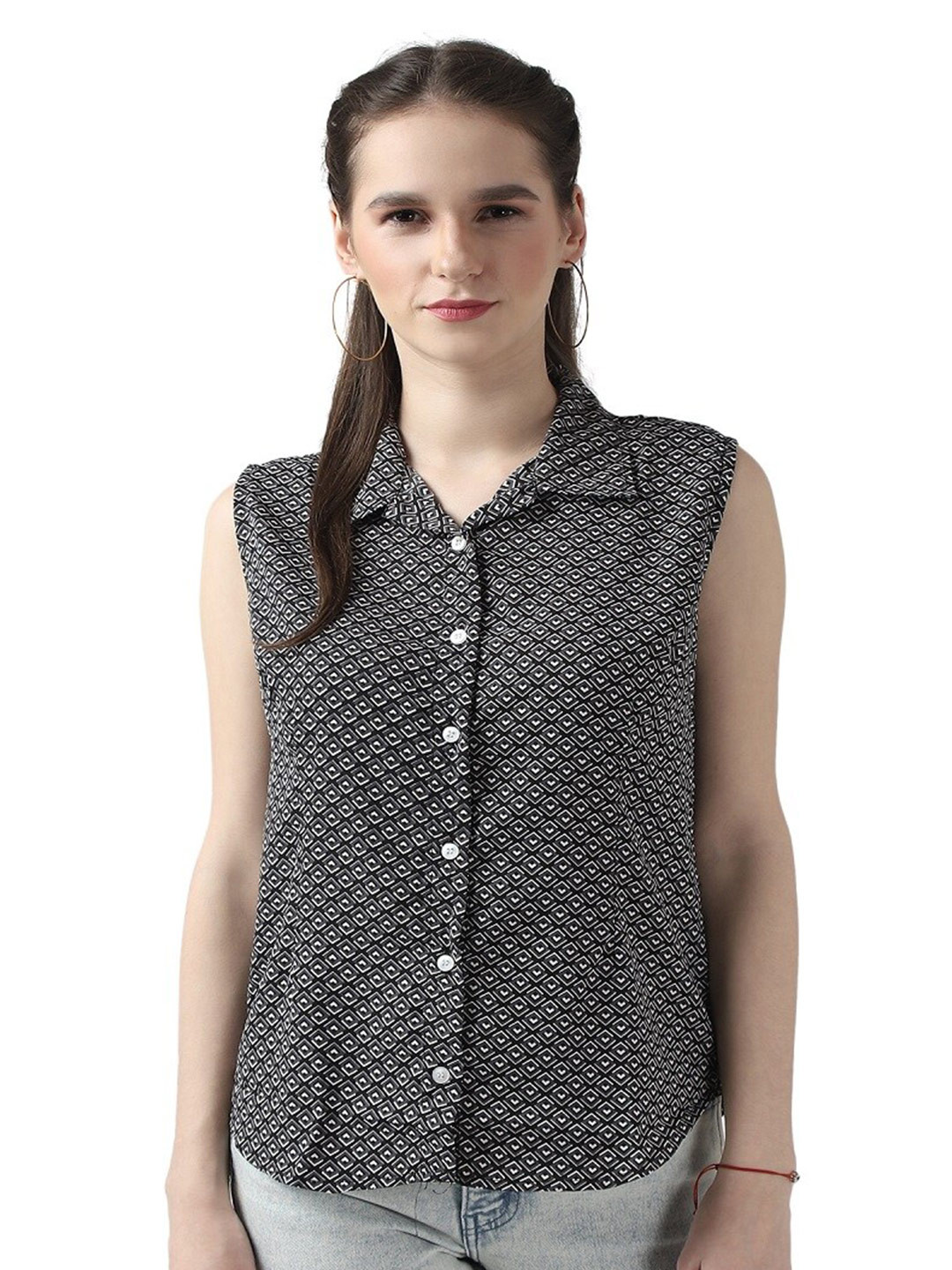 DEGE Women Black Classic Printed Casual Shirt