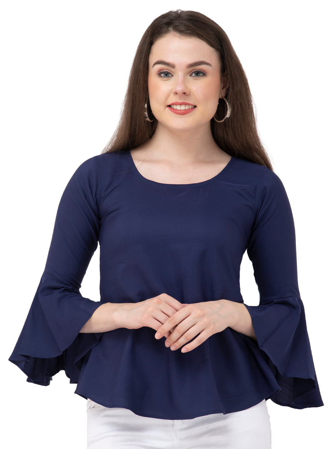 DEGE Blue Crepe Peplum Top