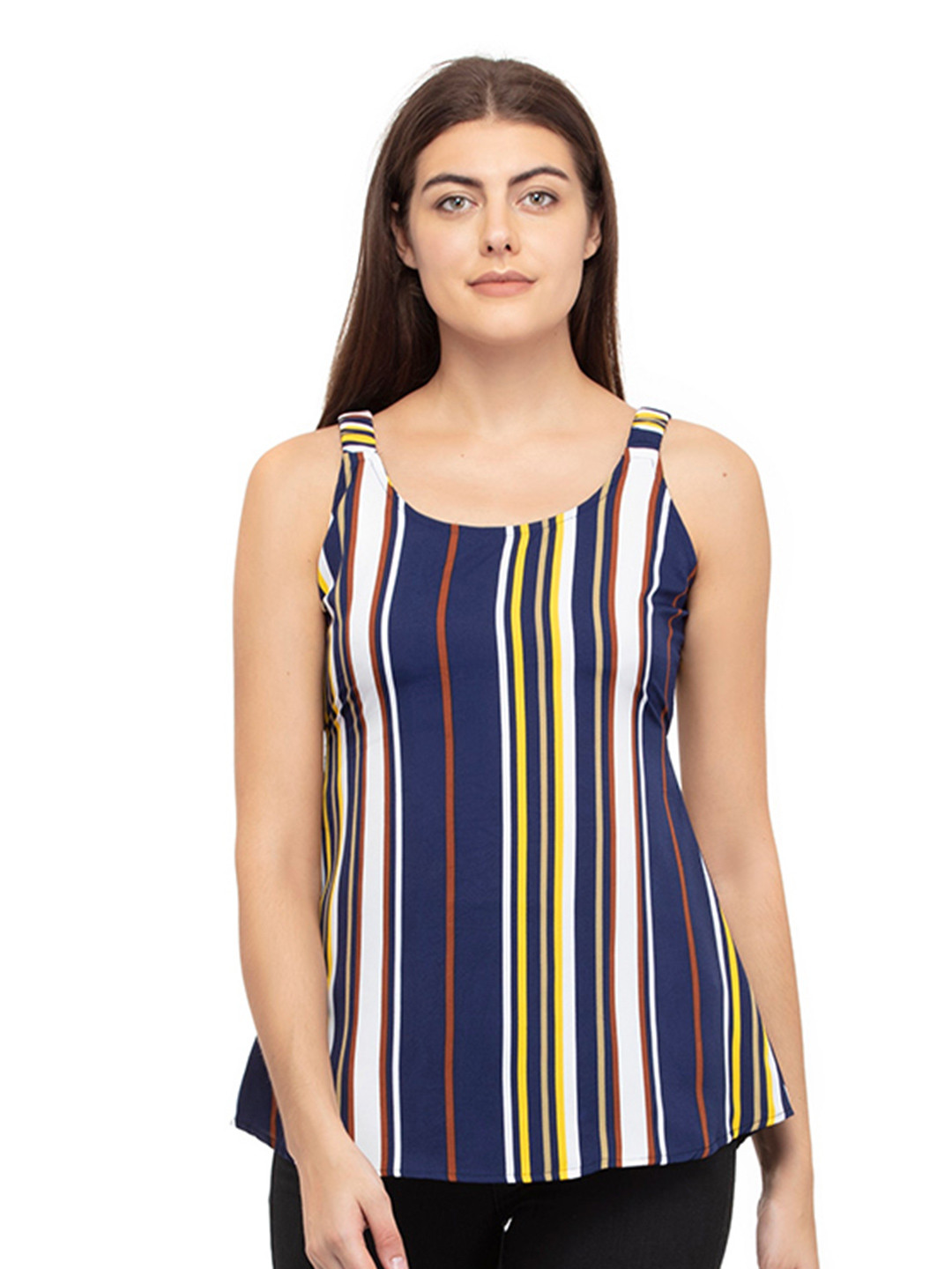 DEGE Blue & White Striped Crepe Top