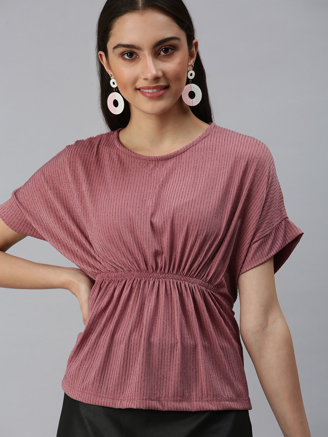 SHOWOFF Mauve Cinched Waist Top