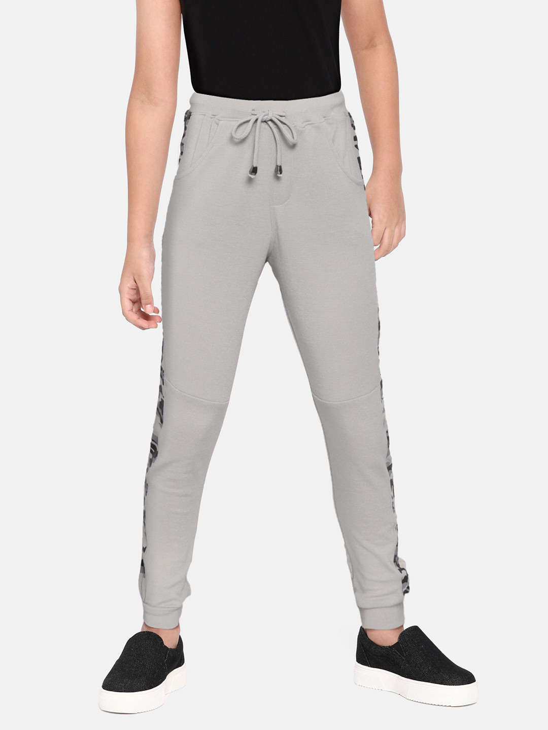 GOJI Boys Charcoal Grey & Black Camouflage Printed Joggers