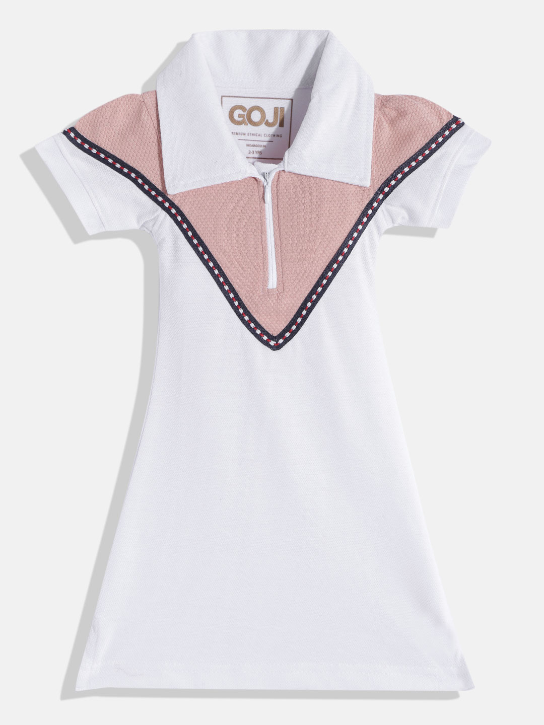 GOJI White & Mauve Colourblocked A-Line Dress