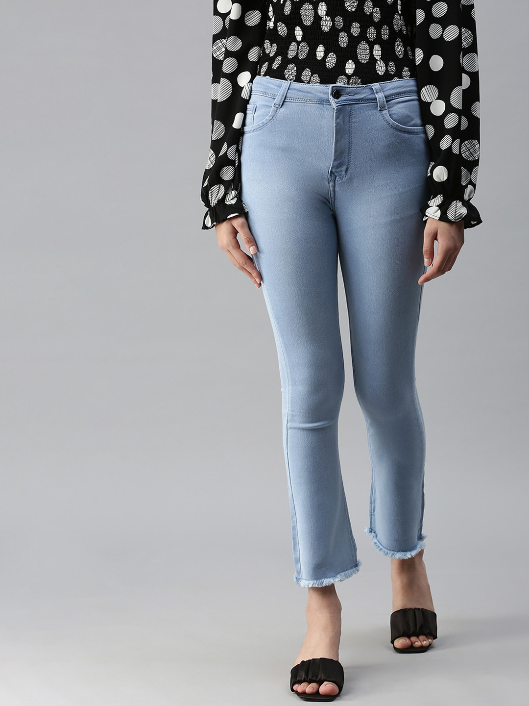 SHOWOFF Women Blue Jean Bootcut High-Rise Stretchable Jeans