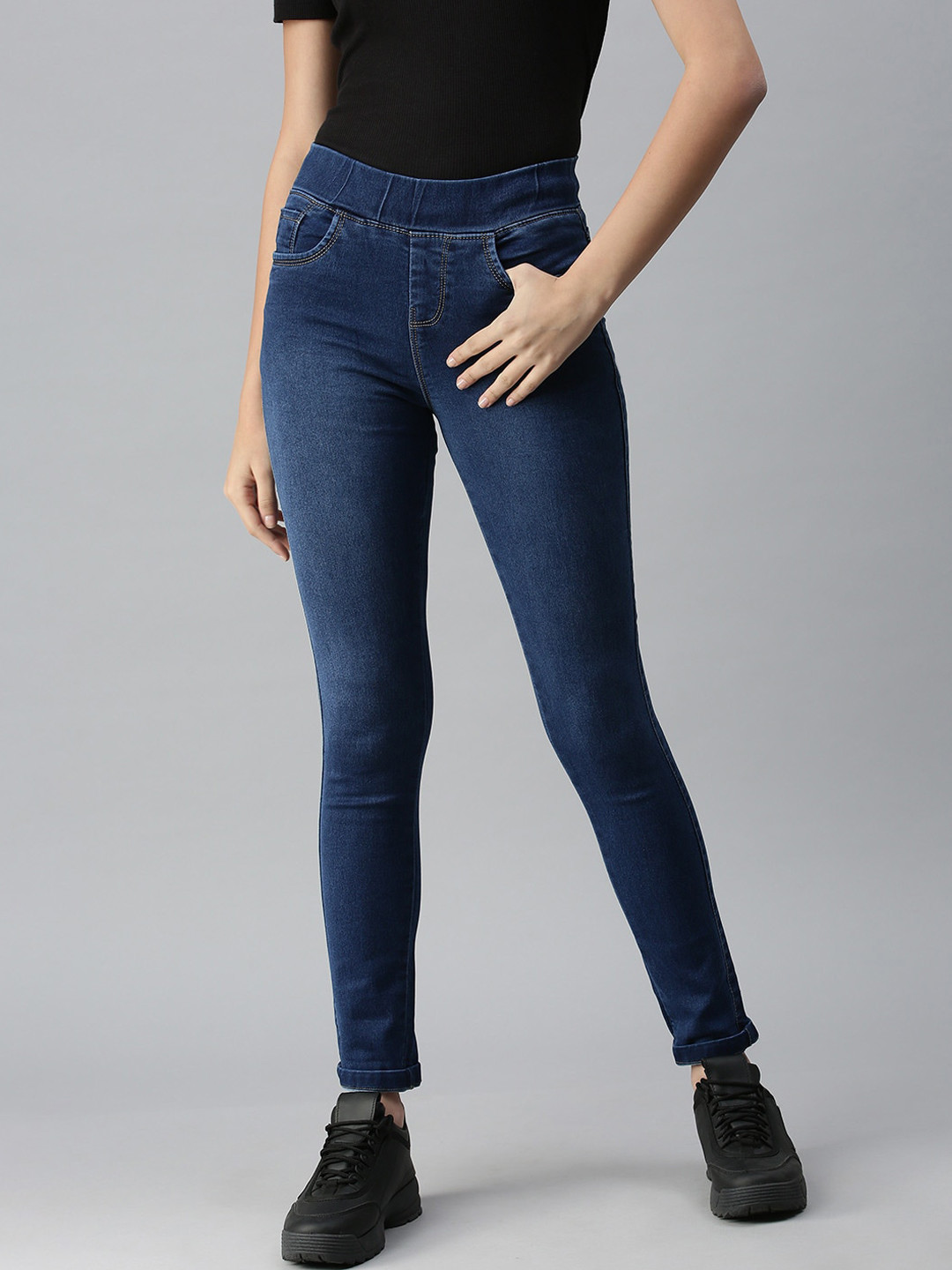 SHOWOFF Women Navy Blue Jean Skinny Fit High-Rise Stretchable Jeans