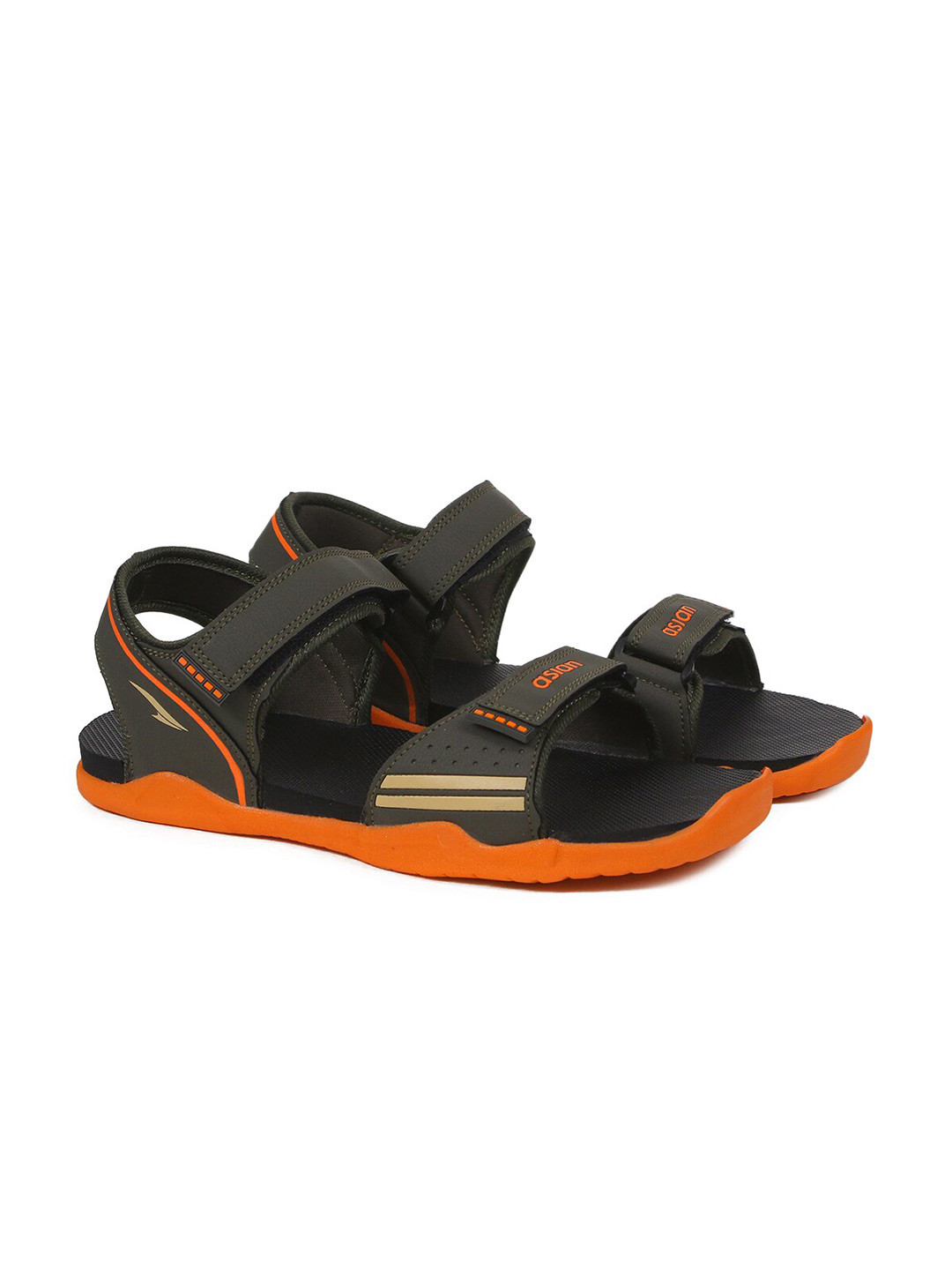 ASIAN Men Grey & Orange Sports Sandals