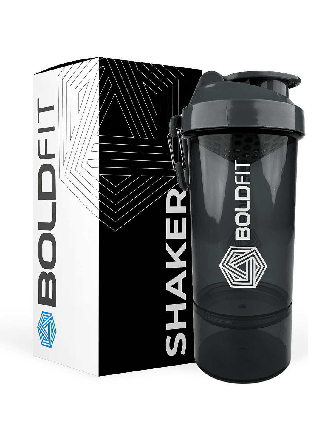 BOLDFIT Black Brand Logo Plastic Spill Proof Shaker - 650ml